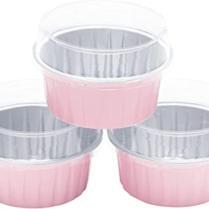 Pale Pink Mini Foil Round Pans with Lids 6 count