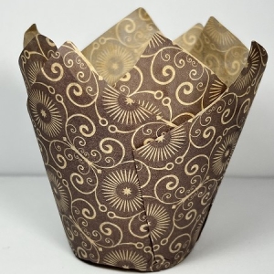 Brown with Natural Print Tulip Cup 2″ B x 6 1/4 x 6 1/4″ Approx 50
