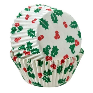 Holly & Berry Bake Cups 2″ Base 50 count