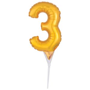 Self Inflatable Gold Numeral 3 DecoPics Each