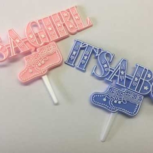 It’s a Boy or Girl with Booties Blue or Pink 4 1/2″ x 2″ 2 count