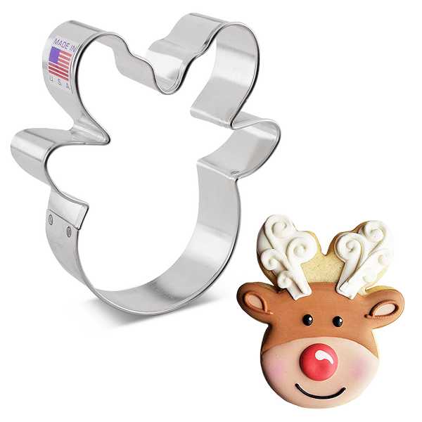Reindeer Head Cookie Cutter 4.25" Each