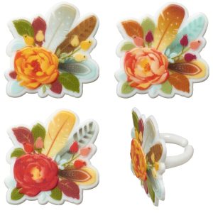 Flowers and Feathers Rings 12 Count