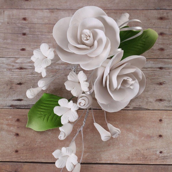 Rose Spray White Gum Paste Small Each - Image 2