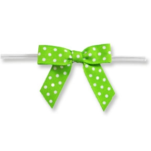Medium Apple Green Bow with White Dots on Clear Twistie 12 count