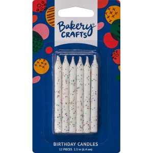 White Glitter Candle 2 1/2″ 12 Pieces