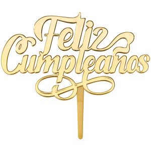 Feliz Cumpleanos Candle Holder Pick Gold Each