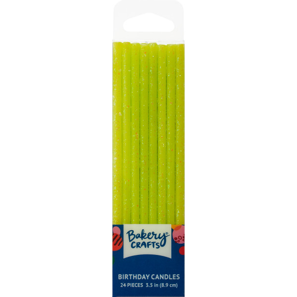 Slim Glitter Candles Green 3.5" 24 Count