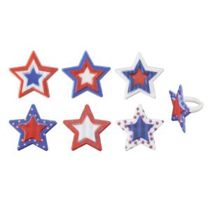 Printed Patriotic Star Rings 12 count