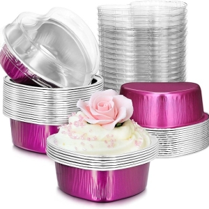 Fuschia Foil Heart Mini Pan with lid 6 count
