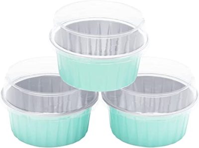 Light Blue Mini Foil Round Pans with Lids 6 count