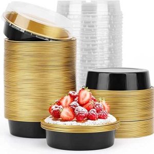 Black with Gold Mini Foil Round Pans with Lids 6 count