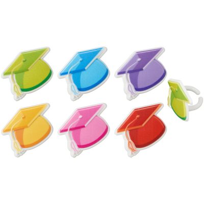 Bright Grad Hat Cupcake Rings 12 count