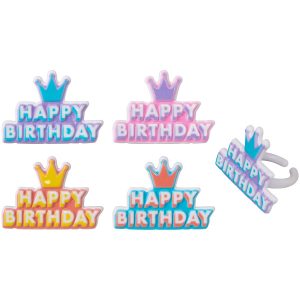 Happy Birthday Crown Cupcake Rings 12 count