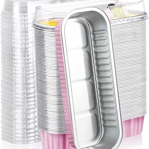 Pink Oblong Foil Pan with Lid 6 count