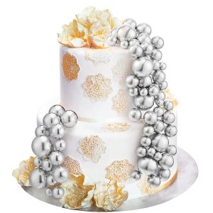 Silver Mini Balloon Ball Cake Toppers 12 count