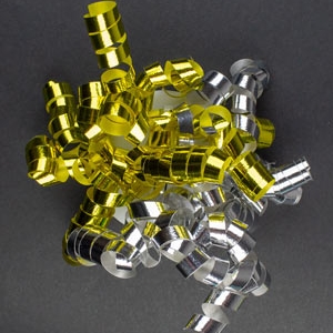 Mylar Ribbon Bursts Gold and Silver 4 inch 4 count