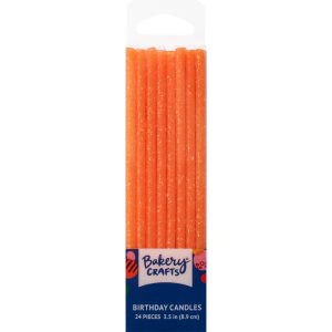 Slim Glitter Candles Orange 3.5″ 24 count