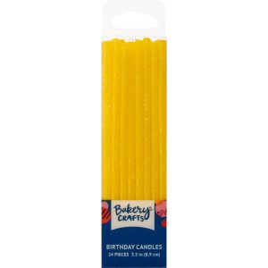 Slim Glitter Candles Yellow 3.5″ 24 Count