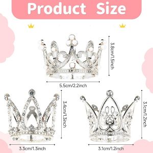 Silver Crown Cake Topper, Crowns for Flower Bouquets Mini Baby Crown Toppers for Flower Arrangements Glittering Cake Decoration for Girl Lady Bridal Wedding Birthday Party, 3 Style  6 Count