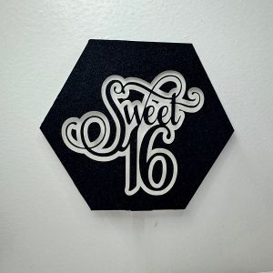 Sweet 16 Black Glitter Hexagon Acrylic Cake Topper each