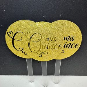 Mis Quince Gold Glitter Round Acrylic Cupcake Toppers 12 count