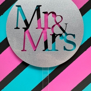 Mr & Mrs Block Script Silver Glitter Acrylic Wedding Topper each