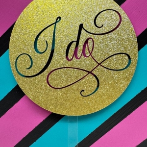 I Do Script Gold Glitter Acrylic Wedding Topper each
