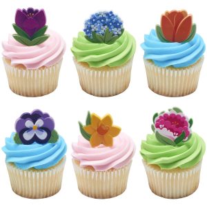Bright Spring Flowers Cupcake Rings 12 count