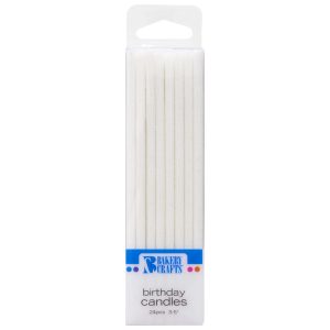 White Giltter Slim Candles 3 1/2″ 24 count