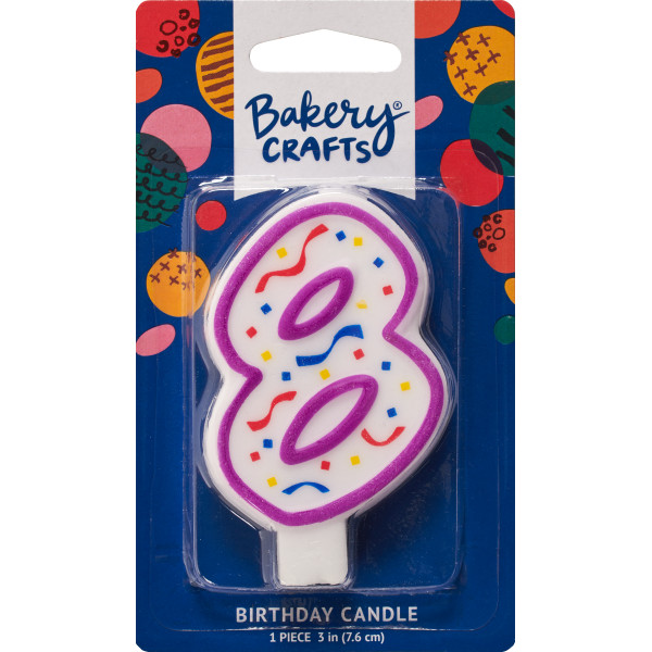 #8 Party Purple Number Candle 3" Each