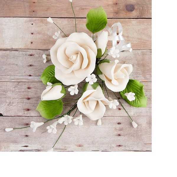 Trio Garden Rose Spray Ivory 4" x 6.5" Each