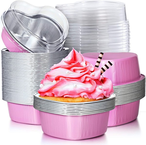 Light Pink Foil Heart Mini Pan with lid 6 count