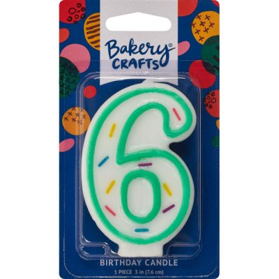 #6 Sprinkle Number Candle 3" Each