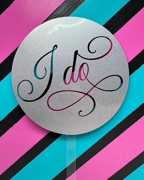 I Do Script Silver Glitter Acrylic Wedding Topper each