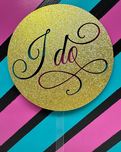 I Do Script Gold Glitter Acrylic Wedding Topper each