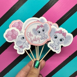 Baby Girl Elephant Cupcake Picks 12 count