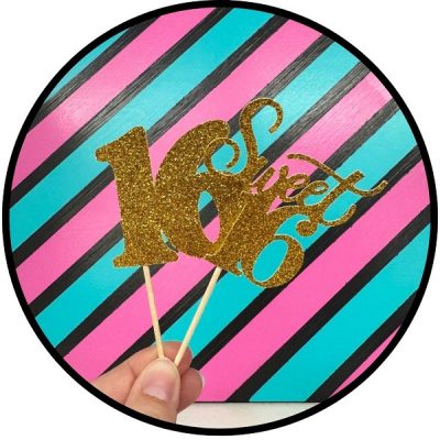 Sweet 16 Gold Glitter Cupcake Picks 12 CT