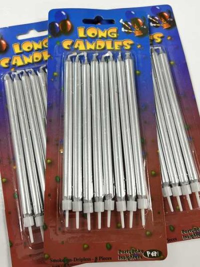 Silver Long Candles 8 count