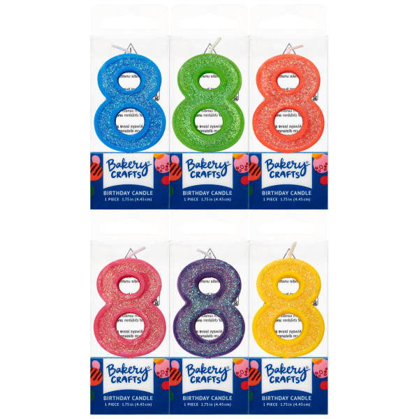 #8 Glitter Candle Assorted Color Each