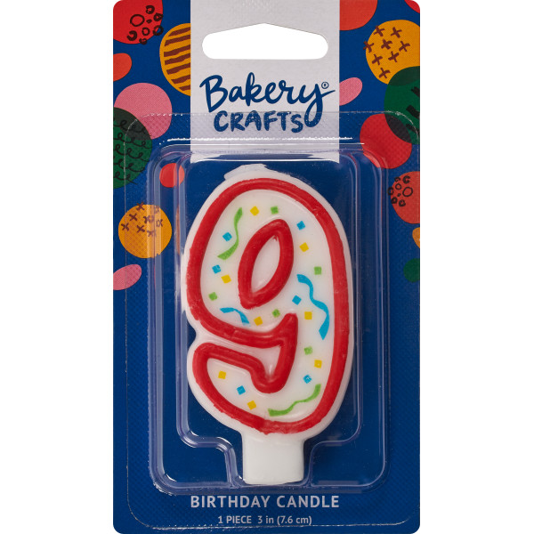 #9 Party Red Number Candle 3" Each
