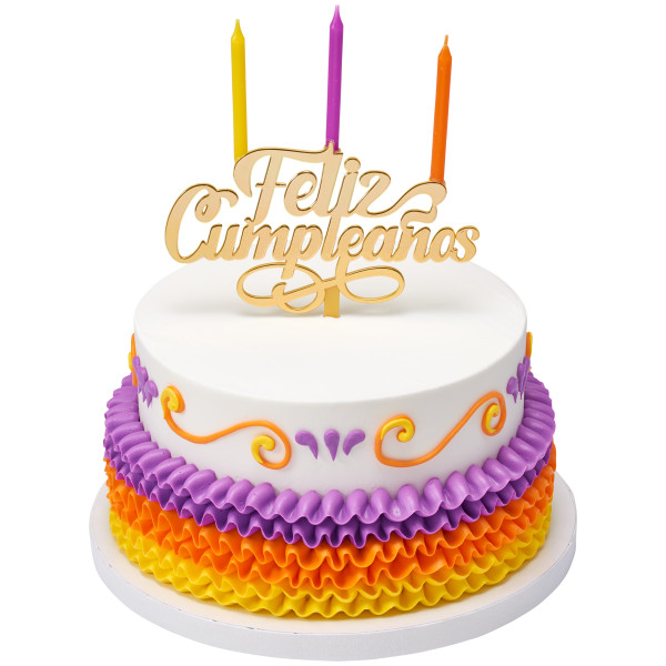 Feliz Cumpleanos Candle Holder Pick Gold Each - Image 2