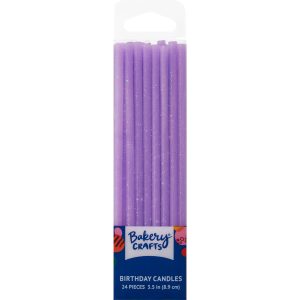 Slim Glitter Candles Purple 3.5″ 24 Count