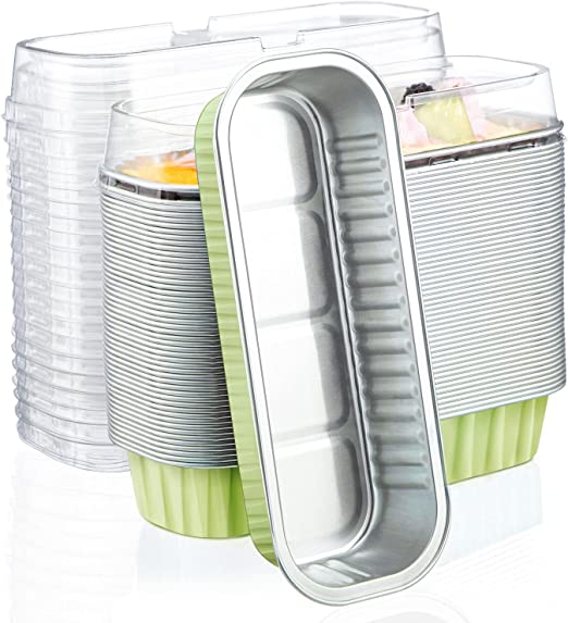 Light Green Oblong Foil Pan with Lid 6 count