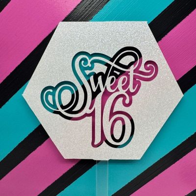 Sweet 16 White Glitter Hexagon Acrylic Cake Topper each