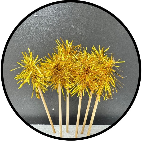 Gold Foil Firework Cupcake Toppers Gold Sparkle Tinsel Cake Toppers New Years Cake Decoration Cocktail Fruit Toothpick for Birthday Wedding Graduation Party 6 CT