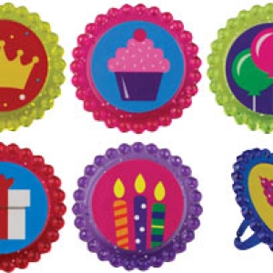Birthday Party Glitter Rings Assorted 12 count