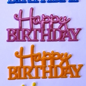Happy Birthday Script Assorted Color  4″ x 2″ Each