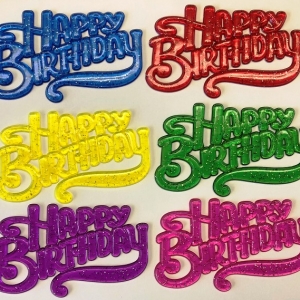 Happy Birthday Glitter Plaque Assorted Color 4″ x 2 1/4 ” Each
