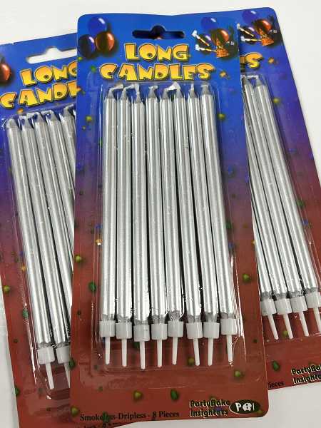 Silver Long Candles 8 count